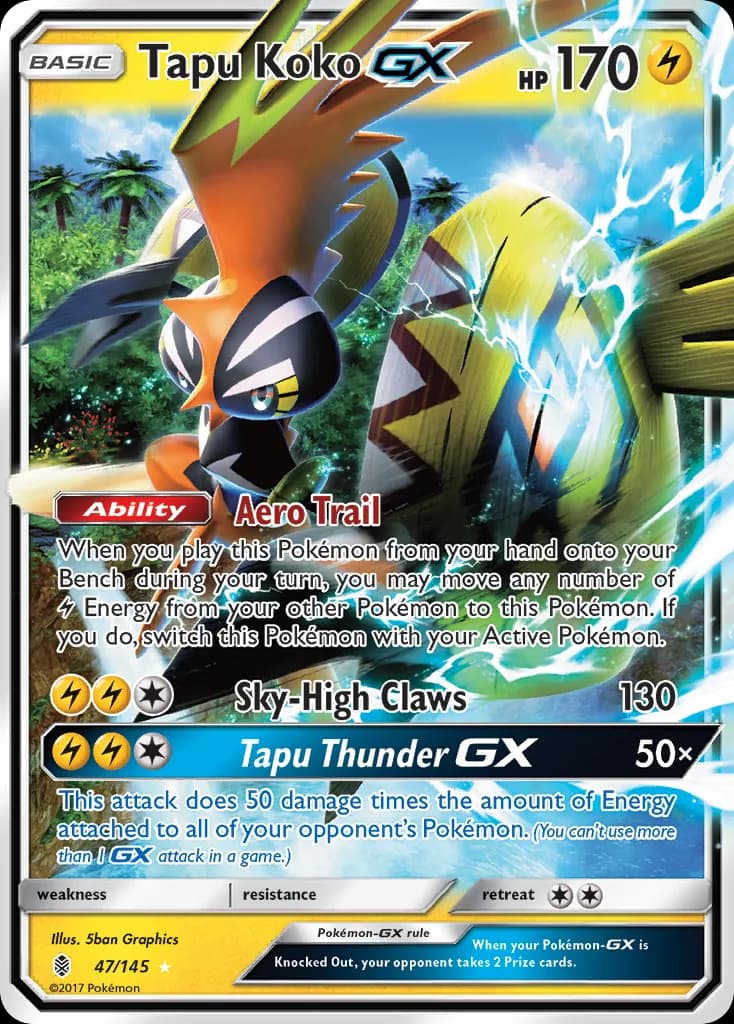 Guardians Rising Tapu Koko-GX card front, 47/145