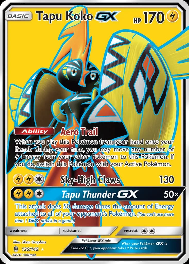 Guardians Rising Tapu Koko-GX card front, 135/145
