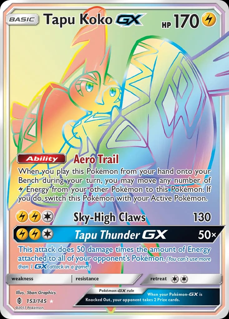 Guardians Rising Tapu Koko-GX card front, 153/145