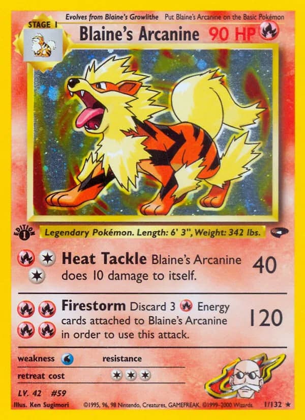 1st Edition Blaine's Arcanine card front, Gym Challenge 1/132