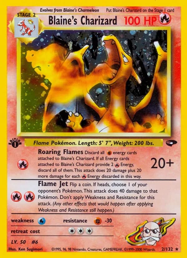 1st Edition Blaine's Charizard card front, Gym Challenge 2/132