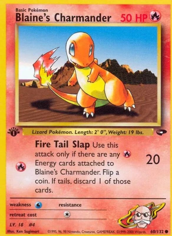 1st Edition Blaine's Charmander card front, Gym Challenge 60/132