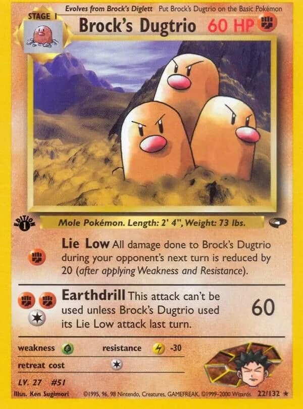 1st Edition Brock's Dugtrio card front, Gym Challenge 22/132