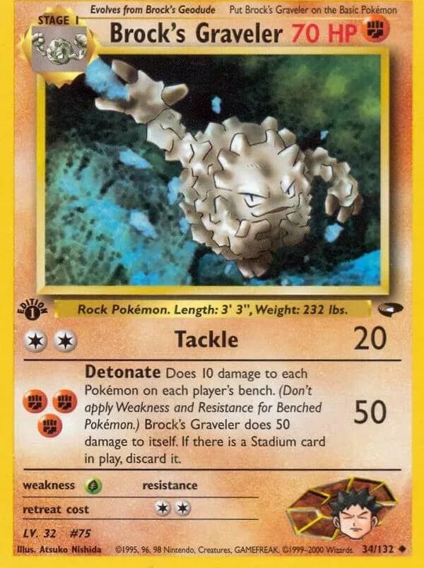 1st Edition Brock's Graveler card front, Gym Challenge 34/132