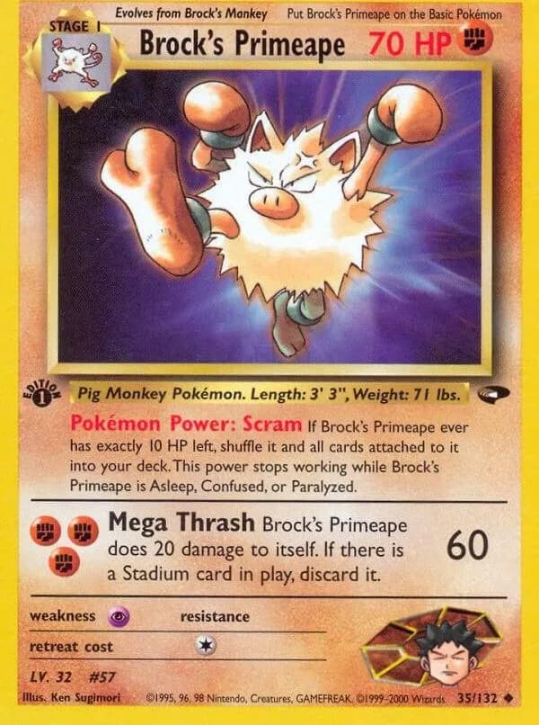 1st Edition Brock's Primeape card front, Gym Challenge 35/132