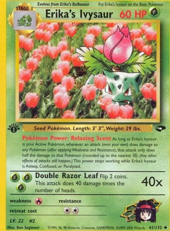 1st Edition Erika's Ivysaur card front, Gym Challenge 41/132