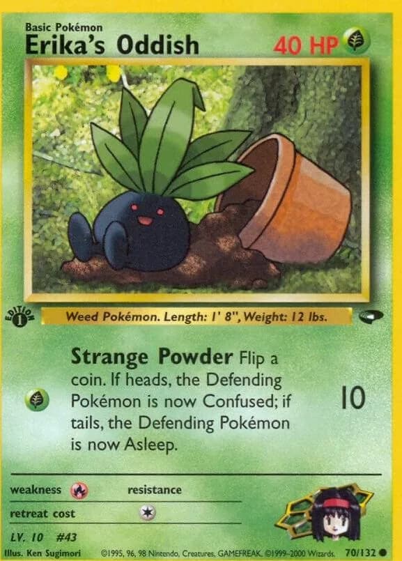 1st Edition Erika's Oddish card front, Gym Challenge 70/132