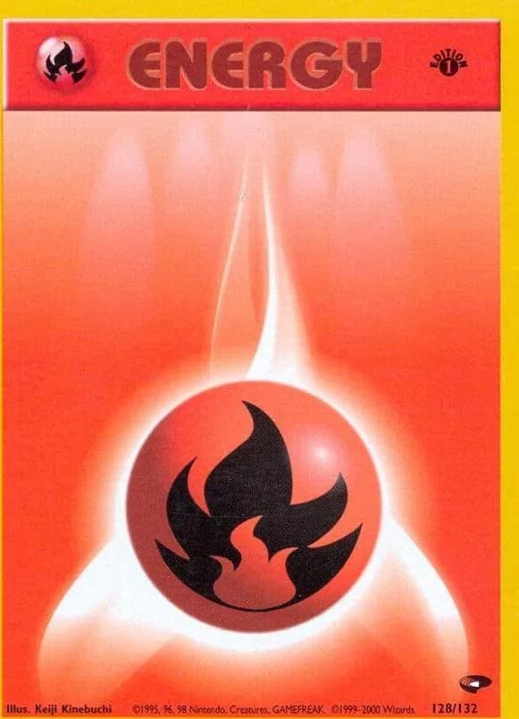 1st Edition Fire Energy card front, Gym Challenge 128/132