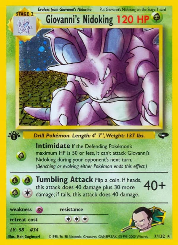 Giovanni's Nidoking card front, Gym Challenge 7/132
