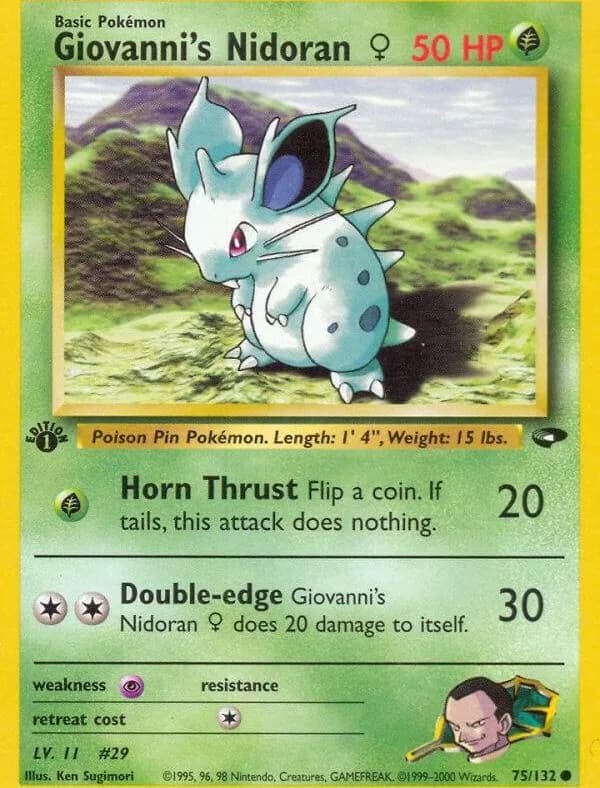1st Edition Giovanni's Nidoran♀ card front, Gym Challenge 75/132