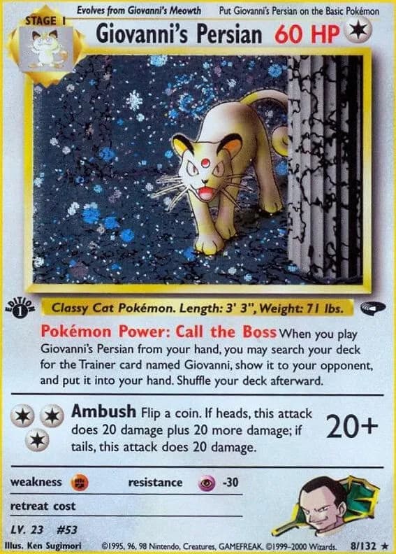 1st Edition Giovanni's Persian card front, Gym Challenge 8/132