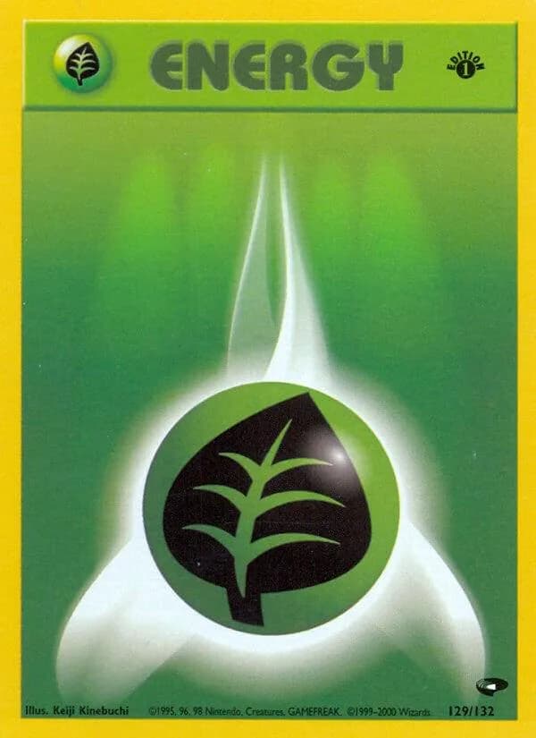 1st Edition Grass Energy card front, Gym Challenge 129/132
