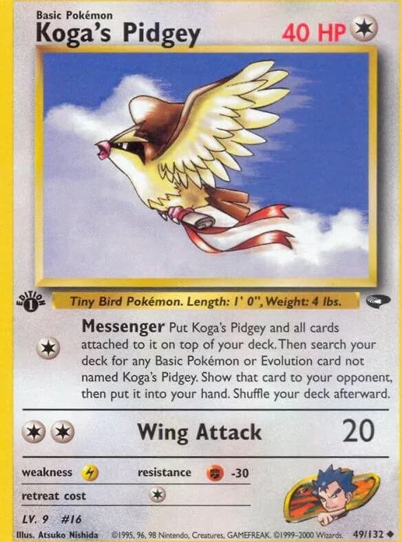 1st Edition Koga's Pidgey card front, Gym Challenge 49/132