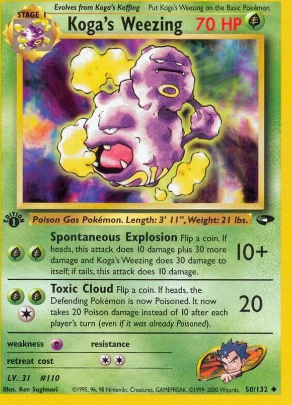1st Edition Koga's Weezing card front, Gym Challenge 50/132