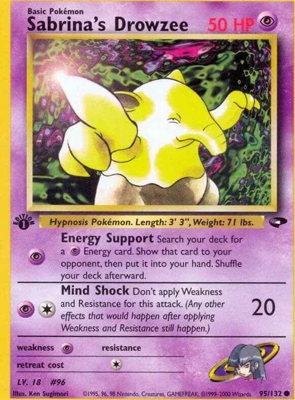 1st Edition Sabrina's Drowzee card front, Gym Challenge 95/132
