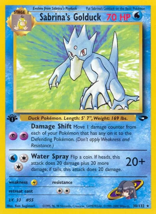 1st Edition Sabrina's Golduck card front, Gym Challenge 30/132
