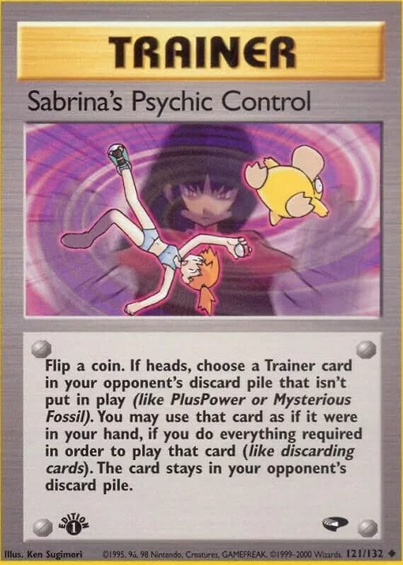 1st Edition Sabrina's Psychic Control card front, Gym Challenge 121/132