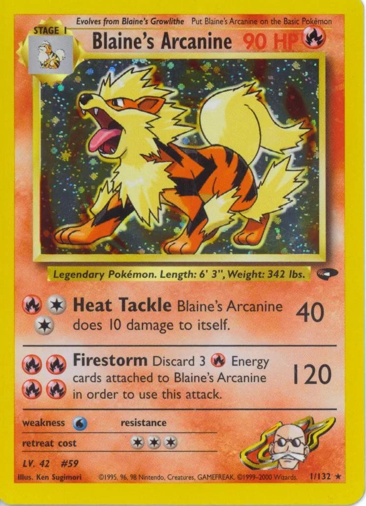 Unlimited Blaine's Arcanine card front, Gym Challenge 1/132