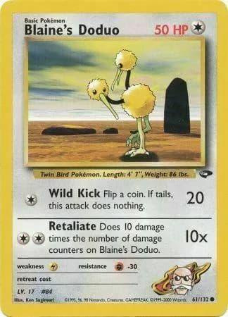 Unlimited Blaine's Doduo card front, Gym Challenge 61/132