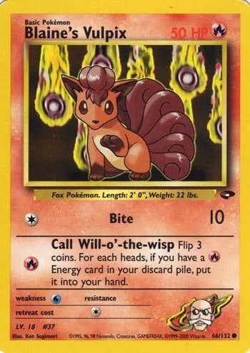 Unlimited Blaine's Vulpix card front, Gym Challenge 66/132