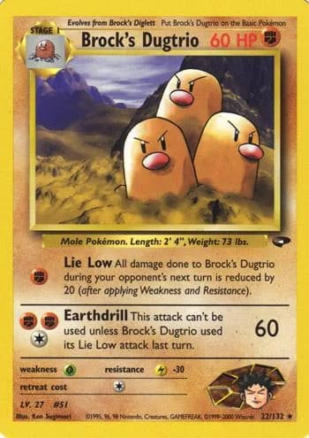 Unlimited Brock's Dugtrio card front, Gym Challenge 22/132