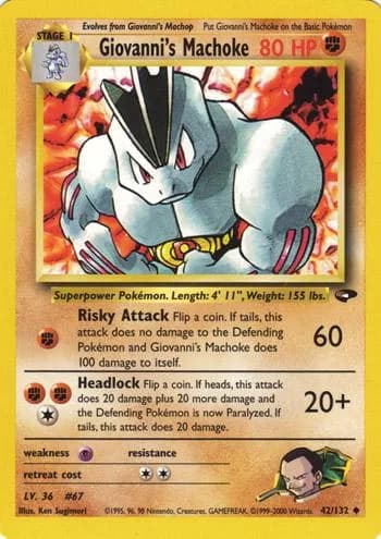 Unlimited Giovanni's Machoke card front, Gym Challenge 42/132