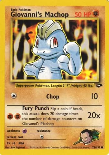 Unlimited Giovanni's Machop card front, Gym Challenge 72/132