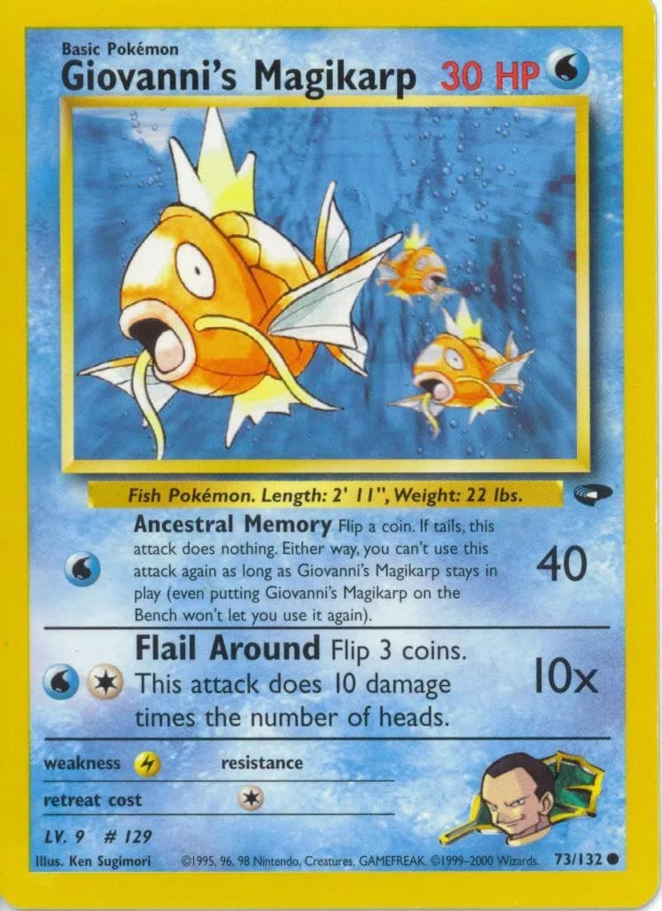 Unlimited Giovanni's Magikarp card front, Gym Challenge 73/132