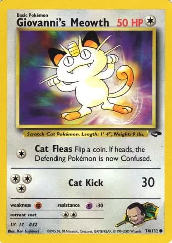 Unlimited Giovanni's Meowth card front, Gym Challenge 74/132