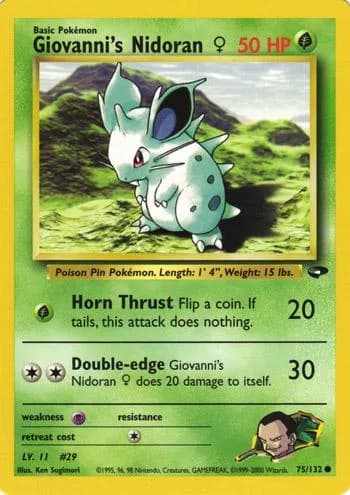 Unlimited Giovanni's Nidoran♀ card front, Gym Challenge 75/132