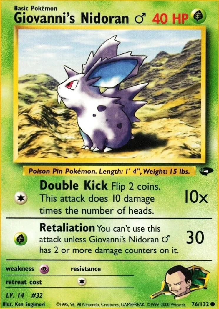Unlimited Giovanni's Nidoran♂ card front, Gym Challenge 76/132