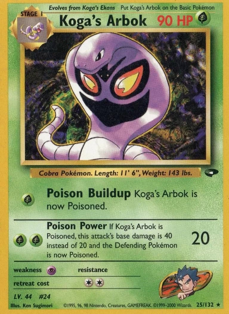 Unlimited Koga's Arbok card front, Gym Challenge 25/132