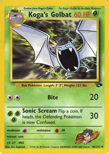 Unlimited Koga's Golbat card front, Gym Challenge 46/132