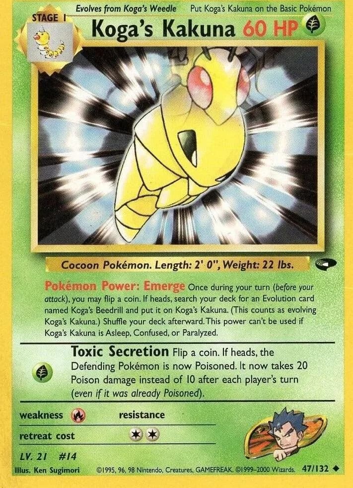 Unlimited Koga's Kakuna card front, Gym Challenge 47/132