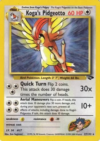 Unlimited Koga's Pidgeotto card front, Gym Challenge 27/132