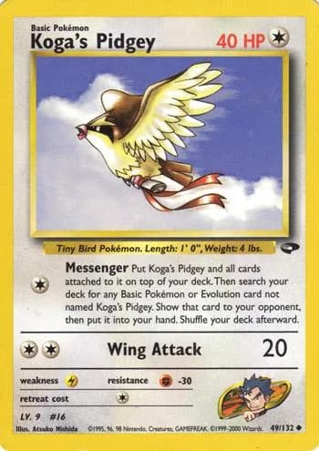 Unlimited Koga's Pidgey card front, Gym Challenge 49/132