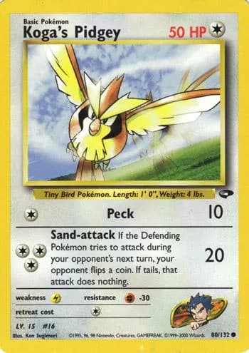Unlimited Koga's Pidgey card front, Gym Challenge 80/132