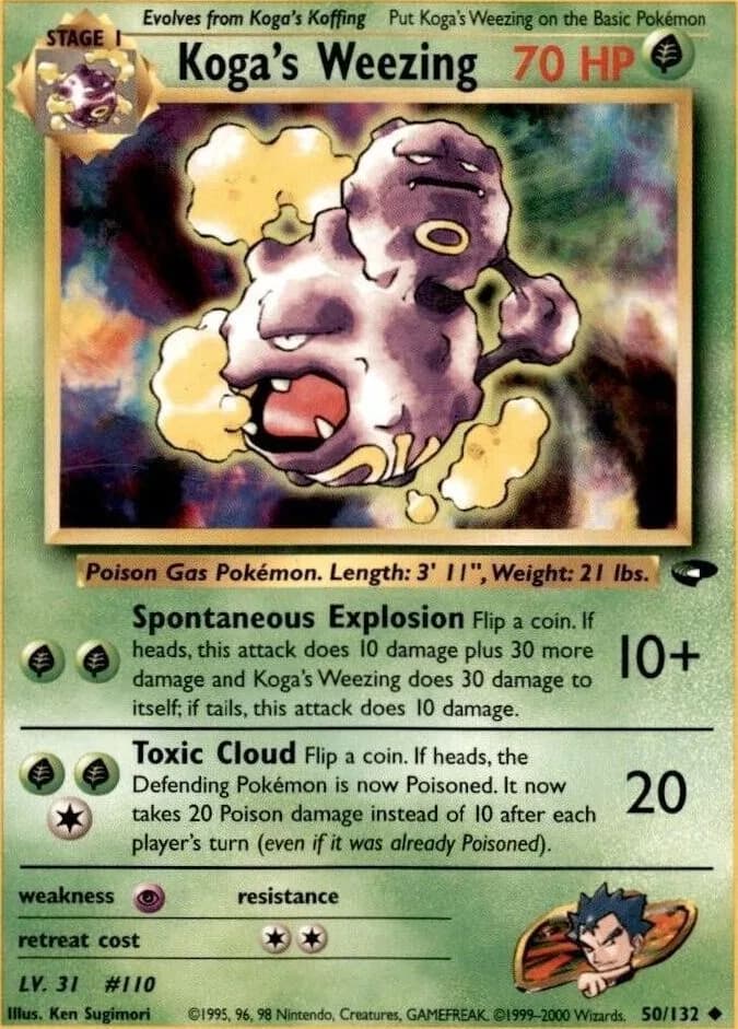 Unlimited Koga's Weezing card front, Gym Challenge 50/132