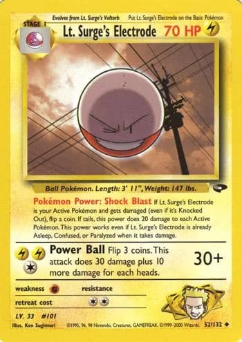 Unlimited Lt. Surge's Electrode card front, Gym Challenge 52/132
