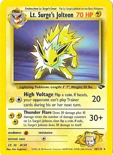 Unlimited Lt. Surge's Jolteon card front, Gym Challenge 28/132