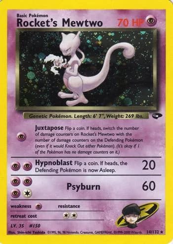Unlimited Rocket's Mewtwo card front, Gym Challenge 14/132