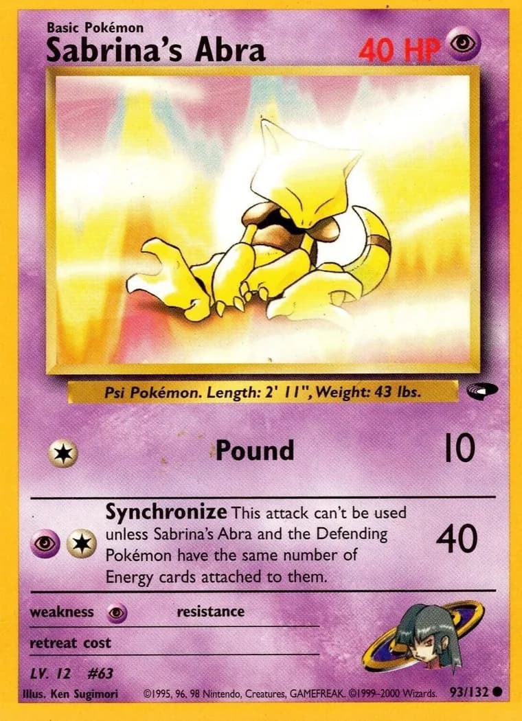 Unlimited Sabrina's Abra card front, Gym Challenge 93/132