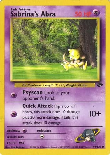 Unlimited Sabrina's Abra card front, Gym Challenge 94/132