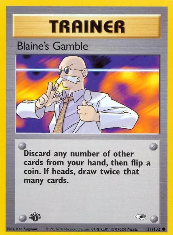 1st Edition Blaine's Gamble card front, Gym Heroes 121/132