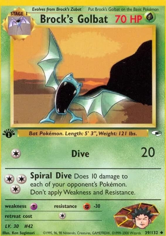 1st Edition Brock's Golbat card front, Gym Heroes 39/132