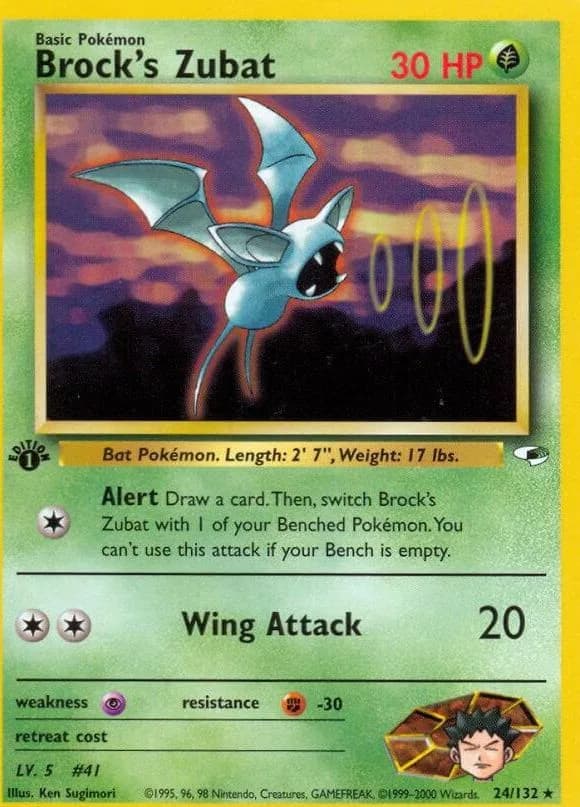 1st Edition Brock's Zubat card front, Gym Heroes 24/132