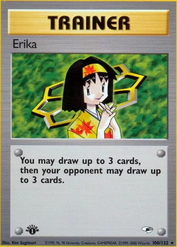 1st Edition Erika card front, Gym Heroes 100/132