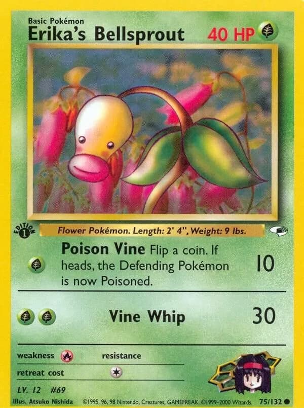 1st Edition Erika's Bellsprout card front, Gym Heroes 75/132