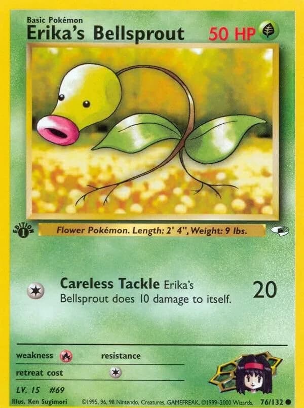 1st Edition Erika's Bellsprout card front, Gym Heroes 76/132