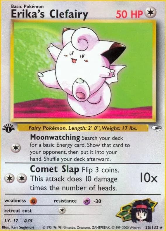 1st Edition Erika's Clefairy card front, Gym Heroes 25/132